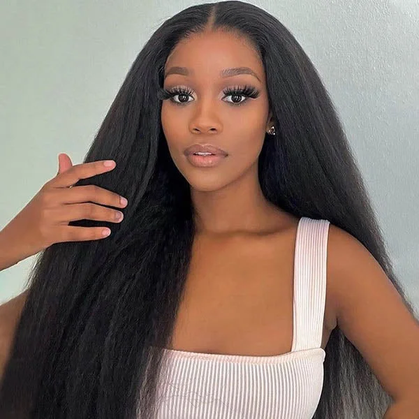 Reshine Bleached Knots Kinky Straight Hair Lace Front Wigs 13x6 13x4 HD Transparent Lace Wig