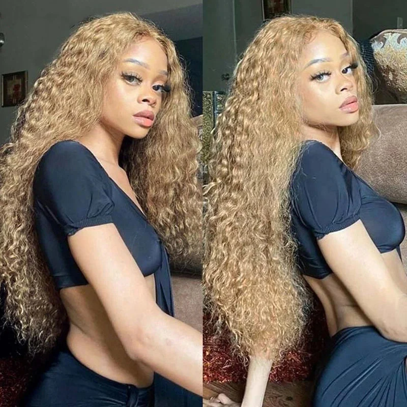 Vrvogue Hair Honey Blonde Pre Plucked Water Wave 13x4 / T Part Lace Front  Wigs Human Hair Wigs