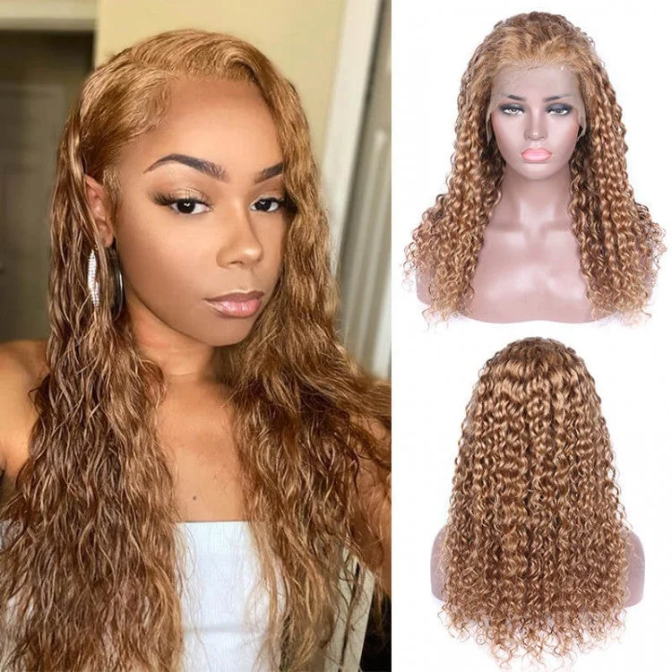 Vrvogue Hair Honey Blonde Pre Plucked Water Wave 13x4 / T Part Lace Front  Wigs Human Hair Wigs