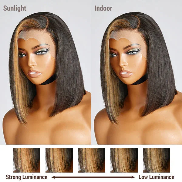 Flash Sale Blonde Highlight Bob Straight Wig Glueless Side Part Lace Front Wigs 180% Density - Geeta Hair