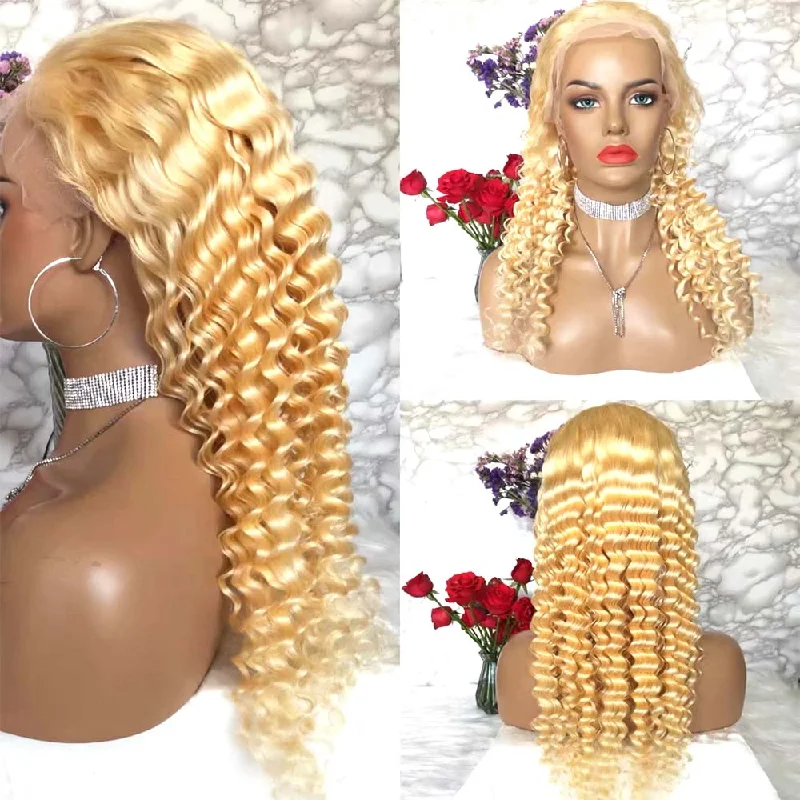 Blonde Lace Frontal Wig Deep Wave Brazilian Human Hair #613