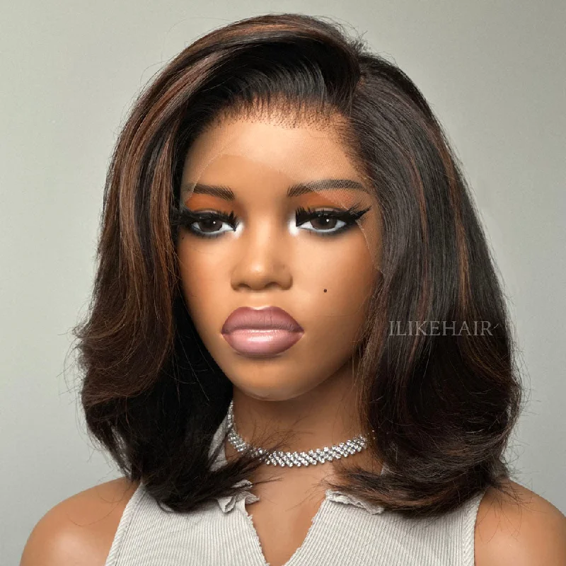 Blowout Brown Highlights Layered Cut 13x4 Lace Front Wig