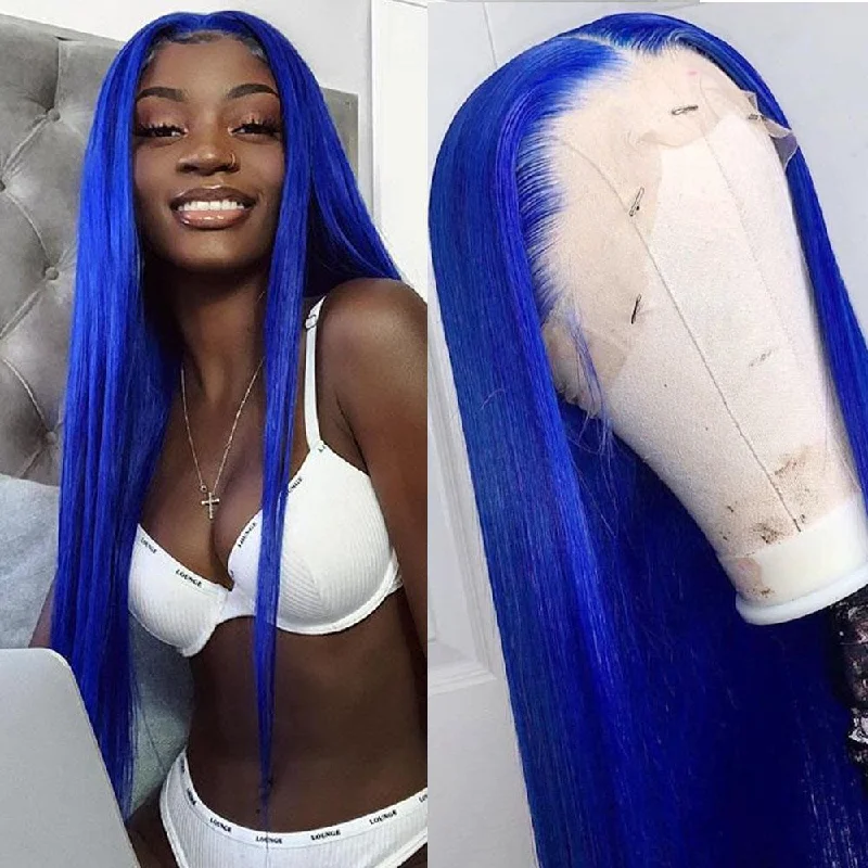 13X4 Blue Color T Part/4X4 Transparent Lace Front Wig Straight Hair Wigs Human Hair Wigs Pre Plucked With Baby Hair Vrvogue Hair