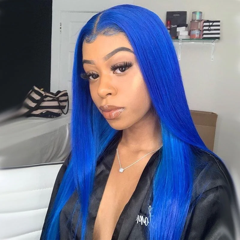 13X4 Blue Color T Part/4X4 Transparent Lace Front Wig Straight Hair Wigs Human Hair Wigs Pre Plucked With Baby Hair Vrvogue Hair