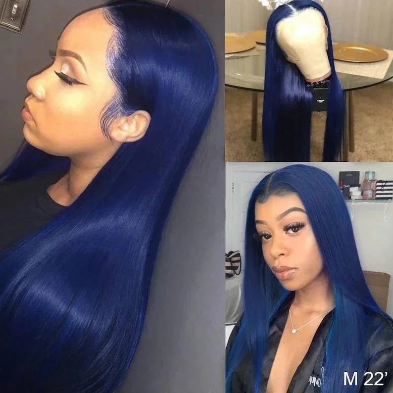 13X4 Blue Color T Part/4X4 Transparent Lace Front Wig Straight Hair Wigs Human Hair Wigs Pre Plucked With Baby Hair Vrvogue Hair