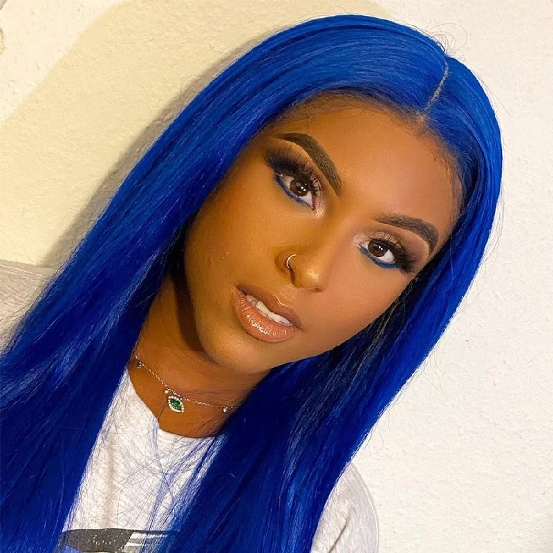 13X4 Blue Color T Part/4X4 Transparent Lace Front Wig Straight Hair Wigs Human Hair Wigs Pre Plucked With Baby Hair Vrvogue Hair