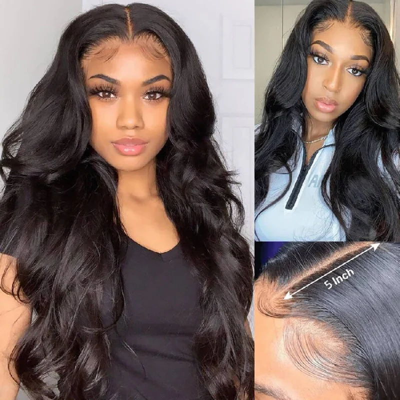 Body Wave 5x5 HD Transparent Lace Closure Wigs 180 210 250 Density Closure Pre Plucked Lace Front Wigs