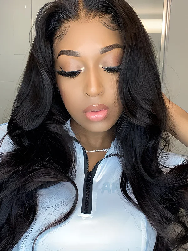 CurlyMe Body Wave Hair 13x4 Swiss HD Lace Front Wigs Pre Plucked