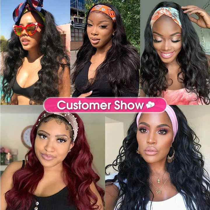 Body Wave Hair Wigs Glueless Headband Wigs 180 210 Density Natural Color Human Hair Wigs