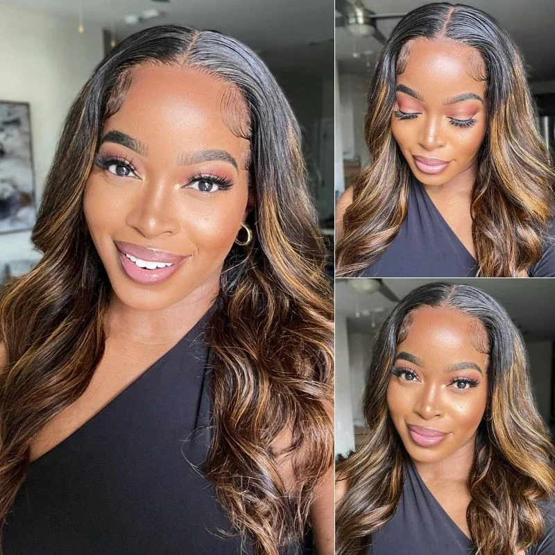 Vrvogue Hair Body Wave V Part Wigs Ombre Balayage Colored Virgin Human Hair Glueless Wigs Meets Real Scalp