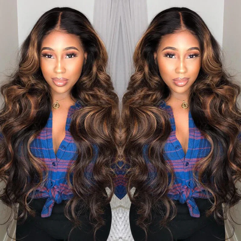 Vrvogue Hair Body Wave V Part Wigs Ombre Balayage Colored Virgin Human Hair Glueless Wigs Meets Real Scalp