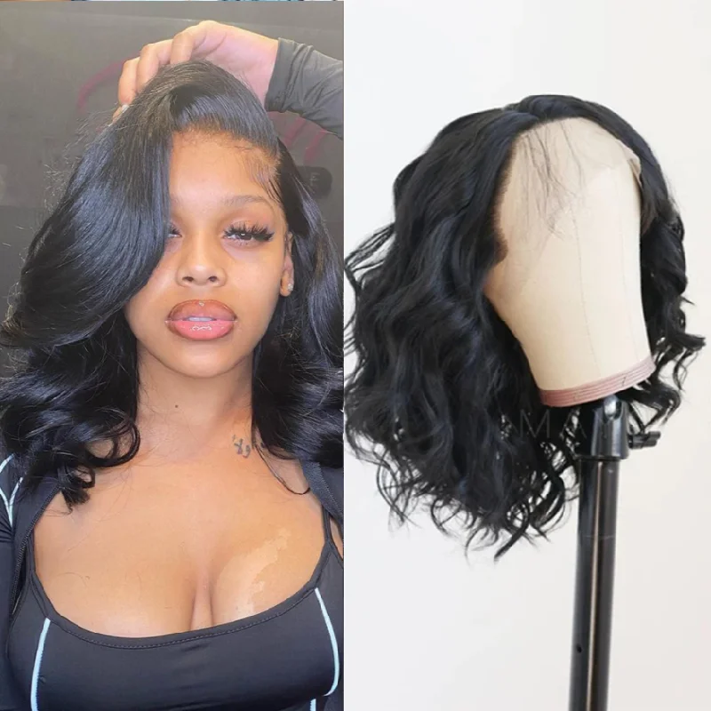 Body Wave Wig 13x4 /4x4 Transparent Lace Short Bob Wig 180 210 Density Human Hair Wigs Natural Color