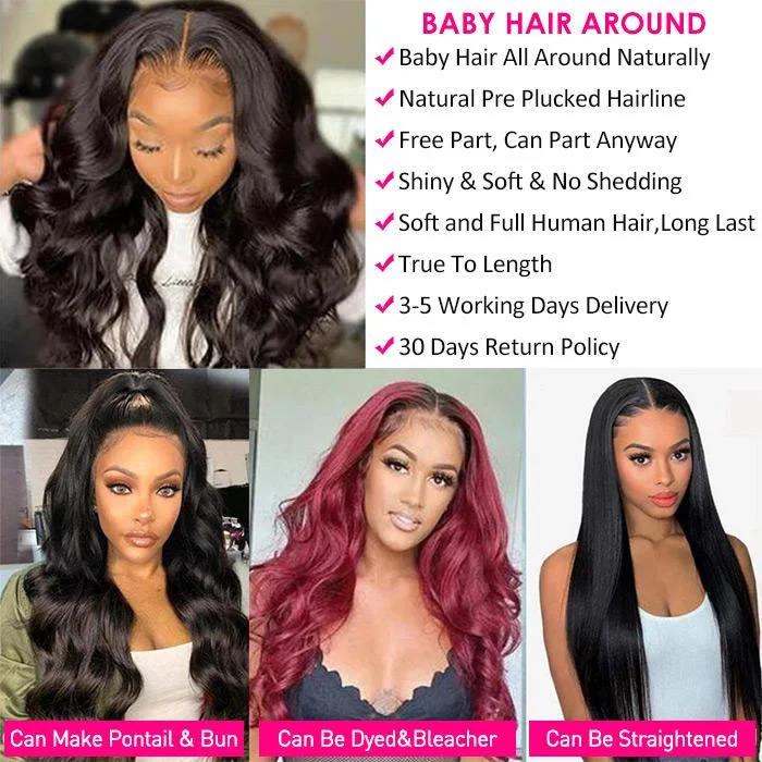 30 Inch Body Wave 13*6 HD Transparent Lace Front Wigs 180 210 250 Density Human Hair Wigs Vrvogue Hair