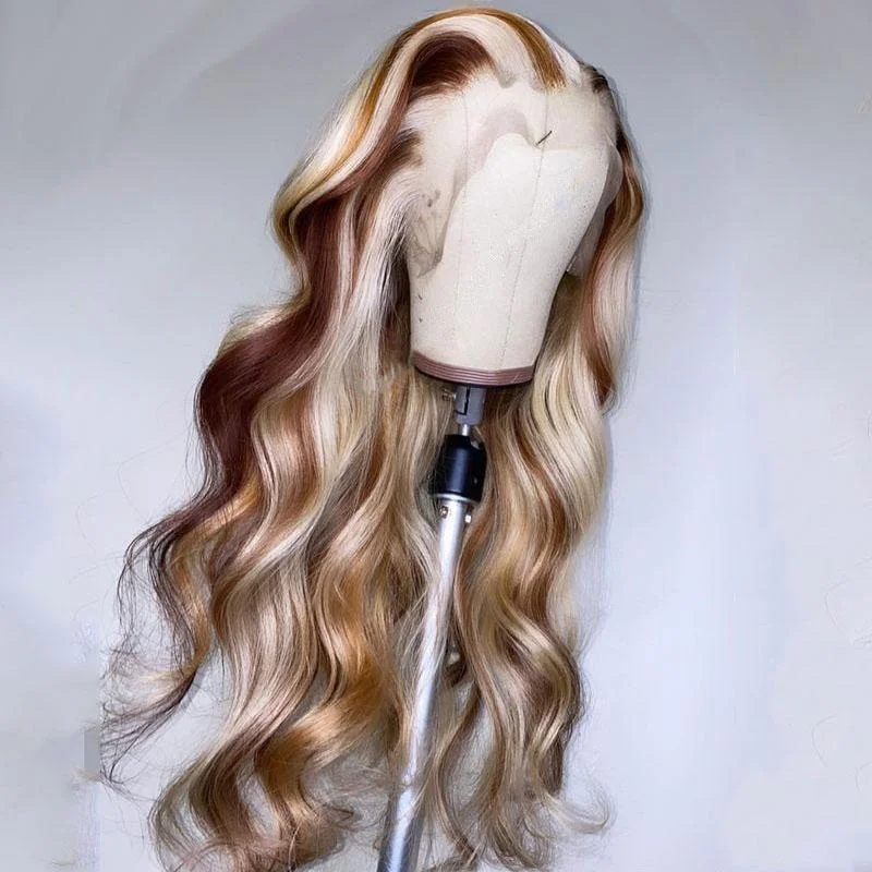 30 Inch 250% Density Brazilian 13*4/T Part Lace Front Wig Transparent Lace Wig Highlight 613 Honey Blonde Body Wave Wig