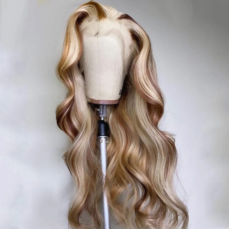 30 Inch 250% Density Brazilian 13*4/T Part Lace Front Wig Transparent Lace Wig Highlight 613 Honey Blonde Body Wave Wig