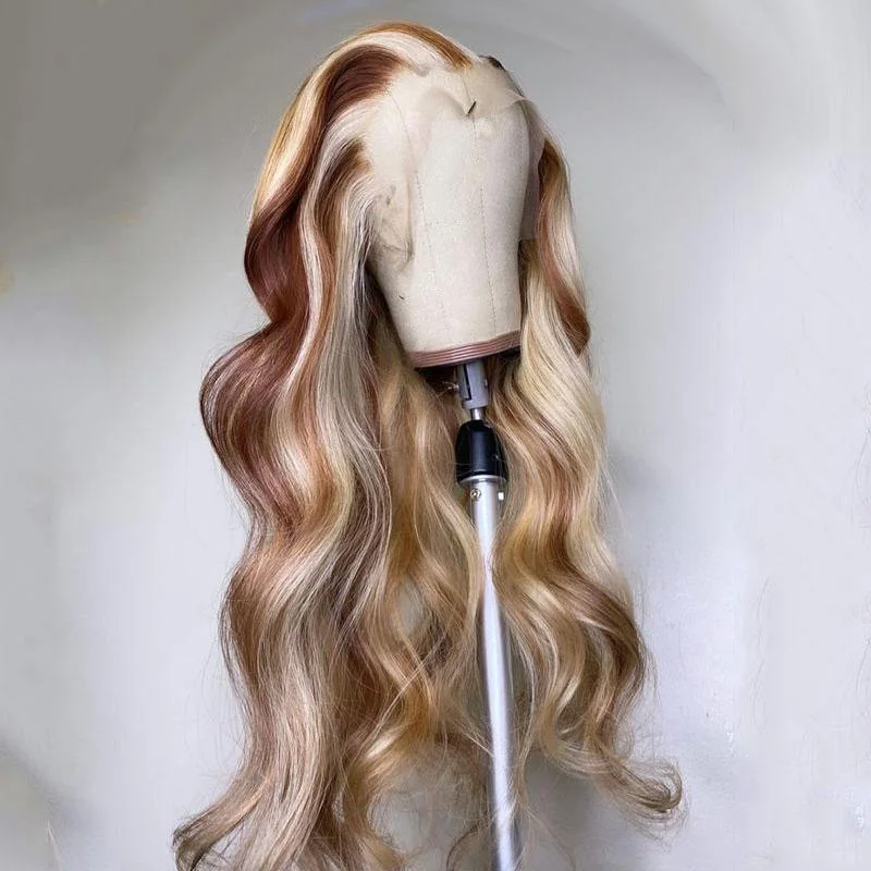 30 Inch 250% Density Brazilian 13*4/T Part Lace Front Wig Transparent Lace Wig Highlight 613 Honey Blonde Body Wave Wig