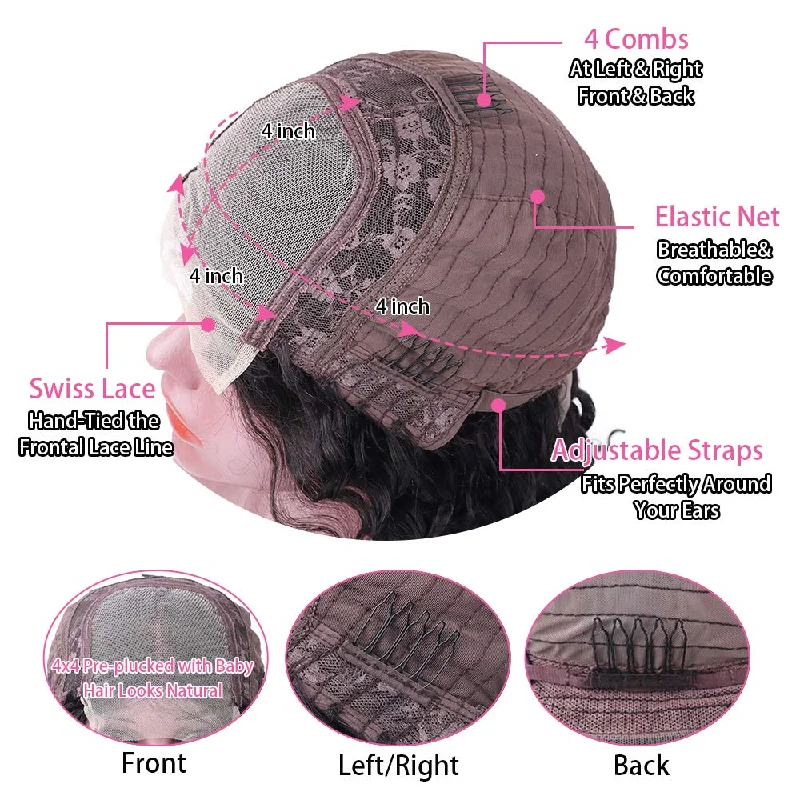 Brazilian Body Wave Wigs 4x4/13x4 Transparent Lace Short Bob Wig 180 210  Density Human Hair Wig