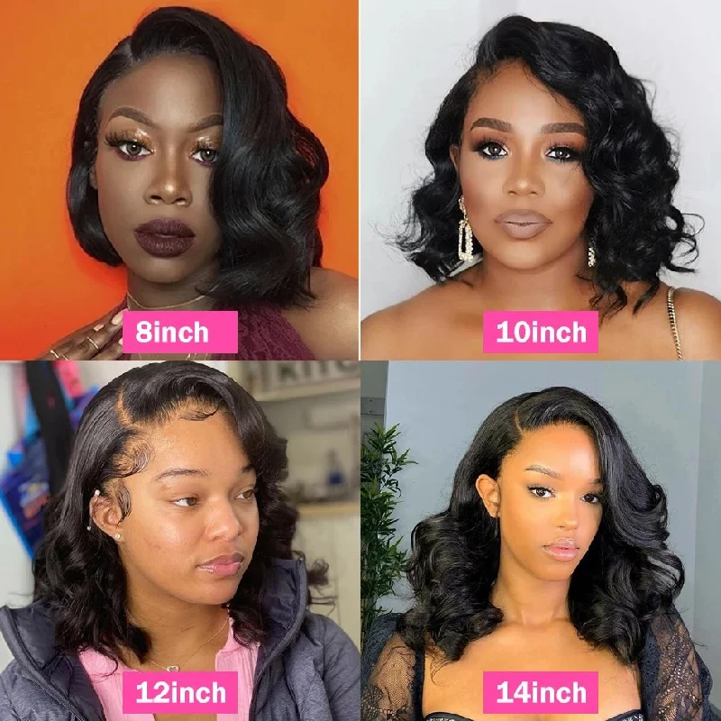 Brazilian Body Wave Wigs 4x4/13x4 Transparent Lace Short Bob Wig 180 210  Density Human Hair Wig