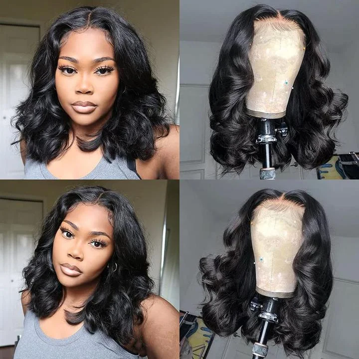 Brazilian Body Wave Wigs 4x4/13x4 Transparent Lace Short Bob Wig 180 210  Density Human Hair Wig