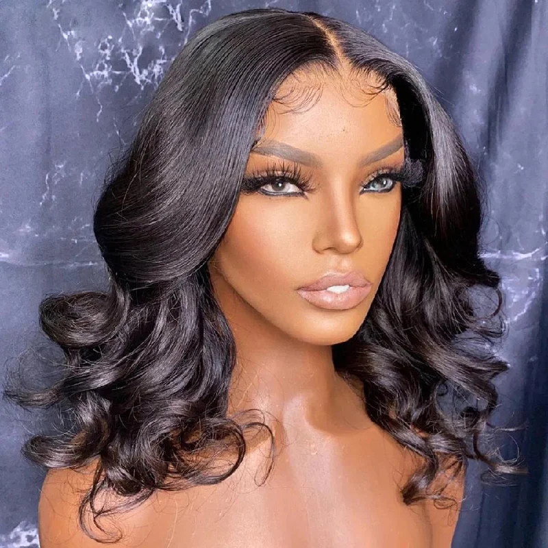 Brazilian Body Wave Wigs 4x4/13x4 Transparent Lace Short Bob Wig 180 210  Density Human Hair Wig