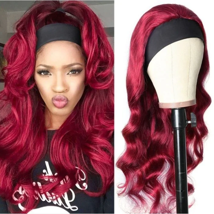 Brazilian Body Wave Wigs 99J Glueless Headband Wigs Human Hair Wigs