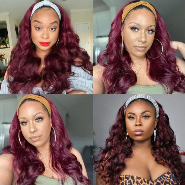 Brazilian Body Wave Wigs 99J Glueless Headband Wigs Human Hair Wigs