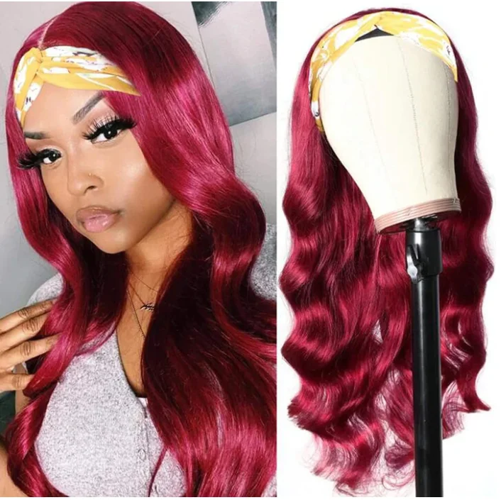 Brazilian Body Wave Wigs 99J Glueless Headband Wigs Human Hair Wigs