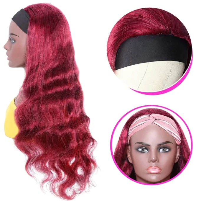 Brazilian Body Wave Wigs 99J Glueless Headband Wigs Human Hair Wigs