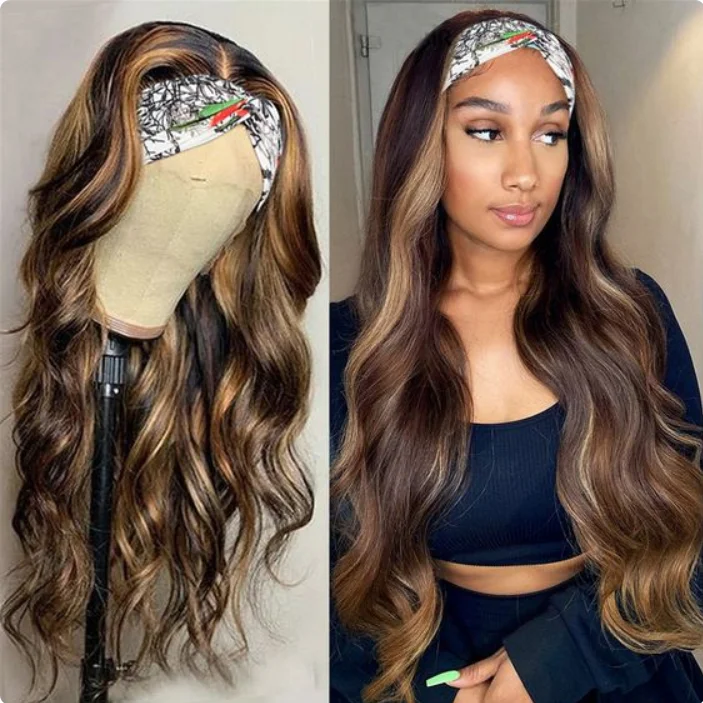 Brazilian Body Wave Wigs Highlight Ombre #4/27 Glueless Headband Wigs 180 210 Density Human Hair Wigs