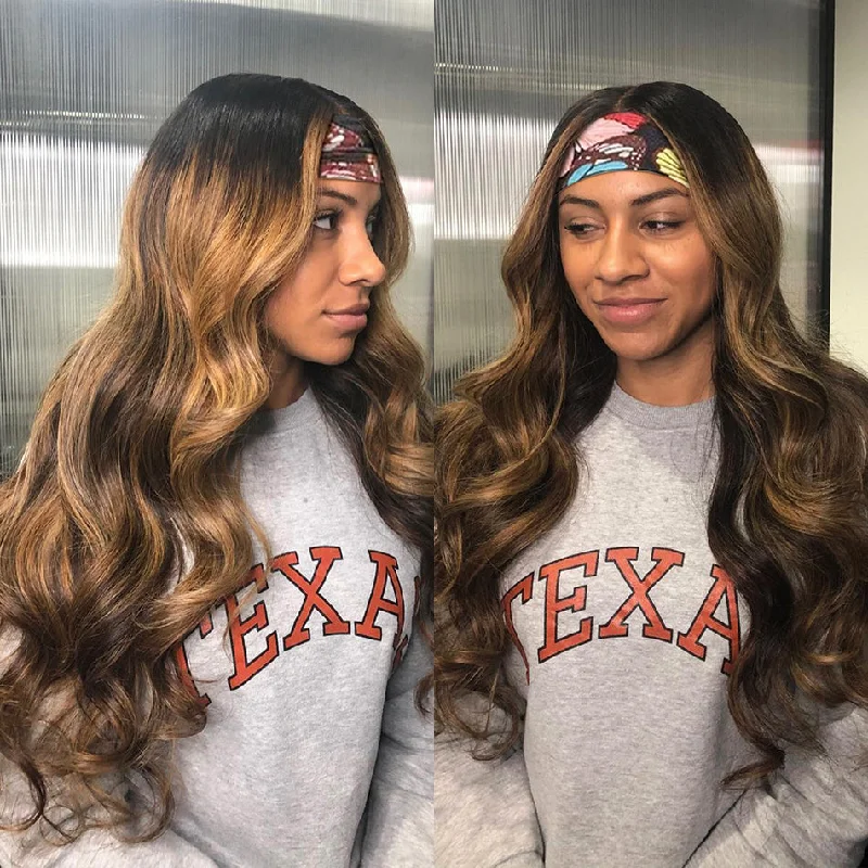 Brazilian Body Wave Wigs Highlight Ombre #4/27 Glueless Headband Wigs 180 210 Density Human Hair Wigs