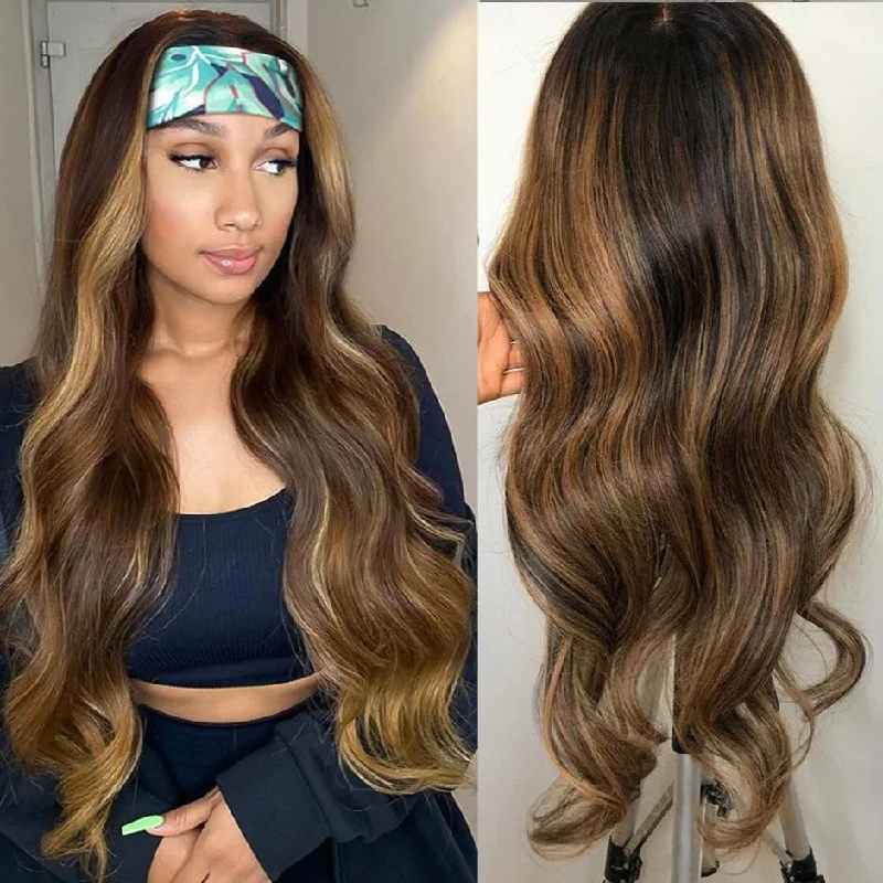 Brazilian Body Wave Wigs Highlight Ombre #4/27 Glueless Headband Wigs 180 210 Density Human Hair Wigs