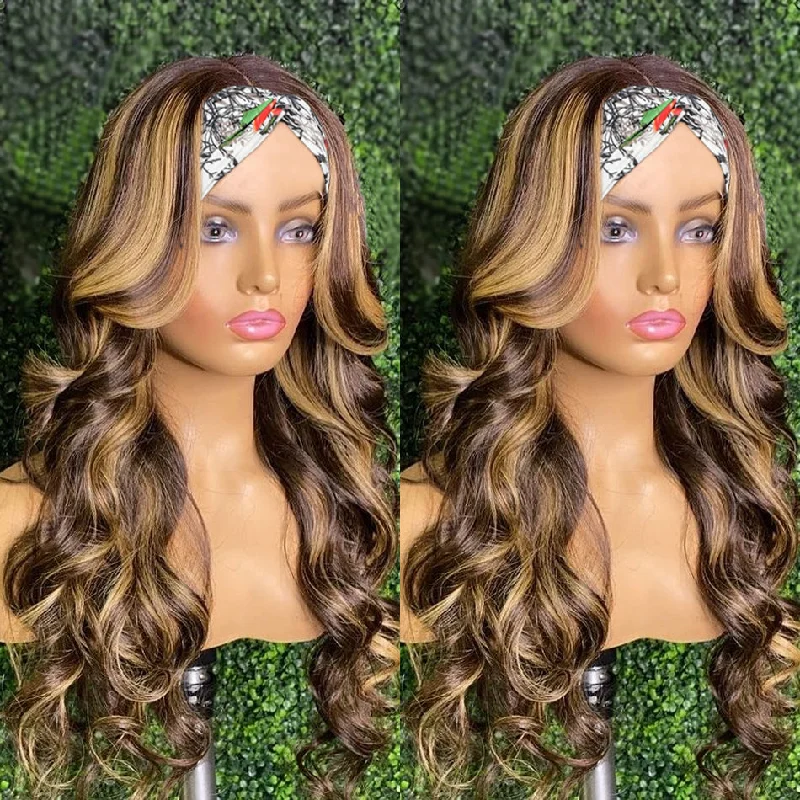 Brazilian Body Wave Wigs Highlight Ombre #4/27 Glueless Headband Wigs 180 210 Density Human Hair Wigs