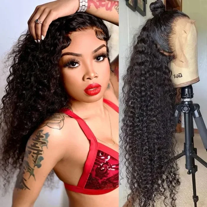 Brazilian  Curly Hair 13*4  HD Transparent Lace Front Wigs 180 210 250 Density 38 Inch Human Hair Wigs