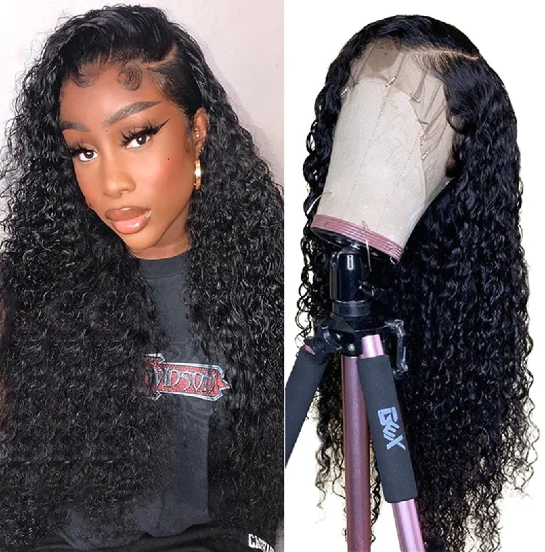 Brazilian  Curly Hair 13*4  HD Transparent Lace Front Wigs 180 210 250 Density 38 Inch Human Hair Wigs