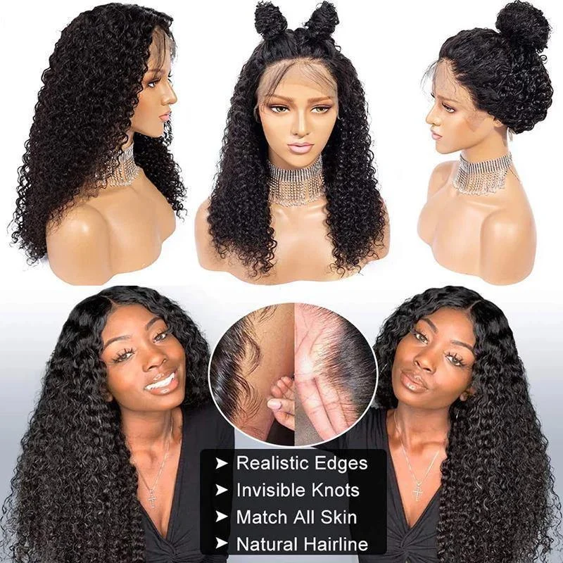 Brazilian  Curly Hair 13*4  HD Transparent Lace Front Wigs 180 210 250 Density 38 Inch Human Hair Wigs