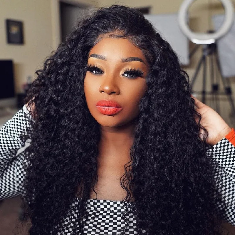 Brazilian Curly Hair Wigs 4*4 HD Transparent Lace Closure Wigs Human Hair 180 210 250 Density Vrvogue Hair