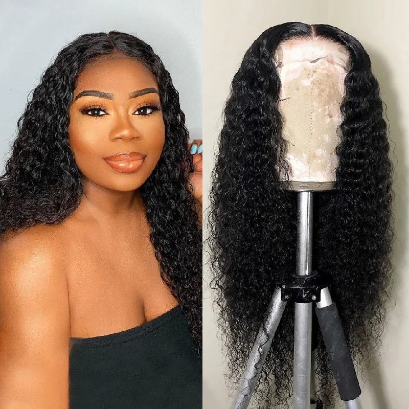 Brazilian Curly Hair Wigs 4*4 HD Transparent Lace Closure Wigs Human Hair 180 210 250 Density Vrvogue Hair