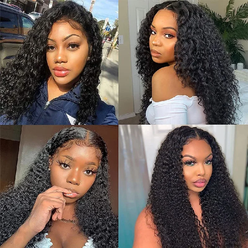 Brazilian Curly Hair Wigs 4*4 HD Transparent Lace Closure Wigs Human Hair 180 210 250 Density Vrvogue Hair