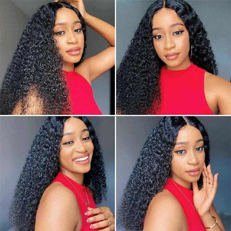 Brazilian Curly Hair Wigs 4*4 HD Transparent Lace Closure Wigs Human Hair 180 210 250 Density Vrvogue Hair