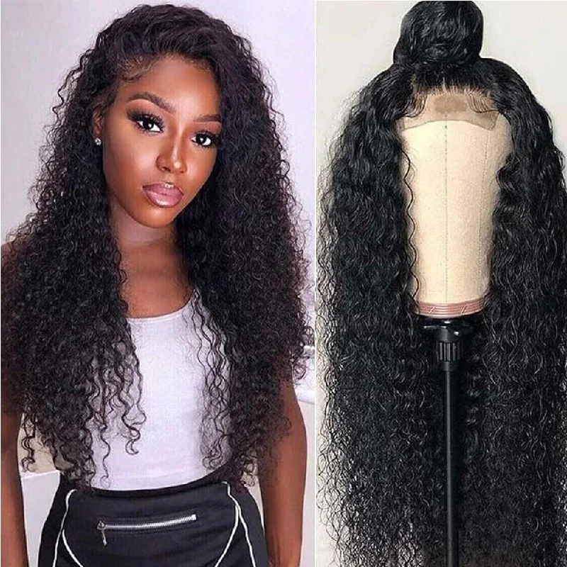 40 Inch Brazilian Deep Curly Wig 4*4 Transparent Lace Closure Wig 180 210 250 Density Human Hair Wig