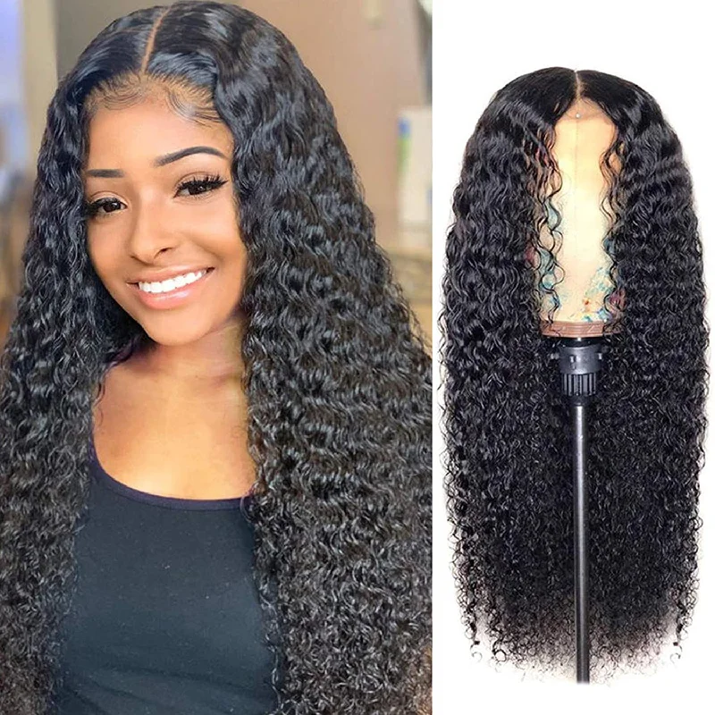 40 Inch Brazilian Deep Curly Wig 4*4 Transparent Lace Closure Wig 180 210 250 Density Human Hair Wig