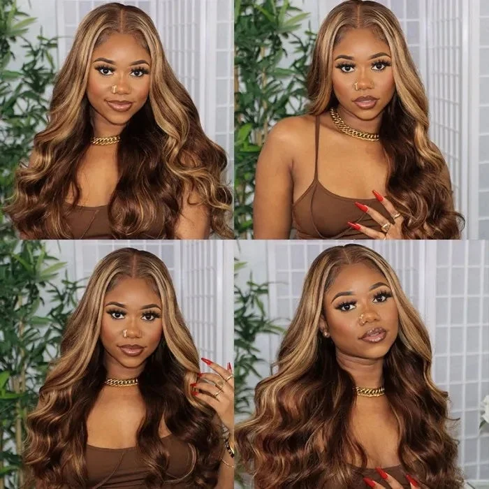 Brazilian Honey 14- 30 Inch Highlight Body Wave 13x4/T Part/4x4 Lace Wigs Human Hair Wigs Vrvogue Hair