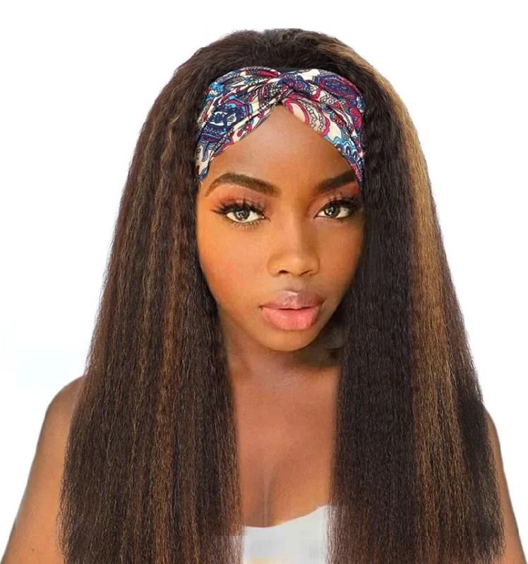 Brazilian Kinky Straight Glueless Headband Wigs Ombre #4/27 180 210 Density Human Hair Wigs