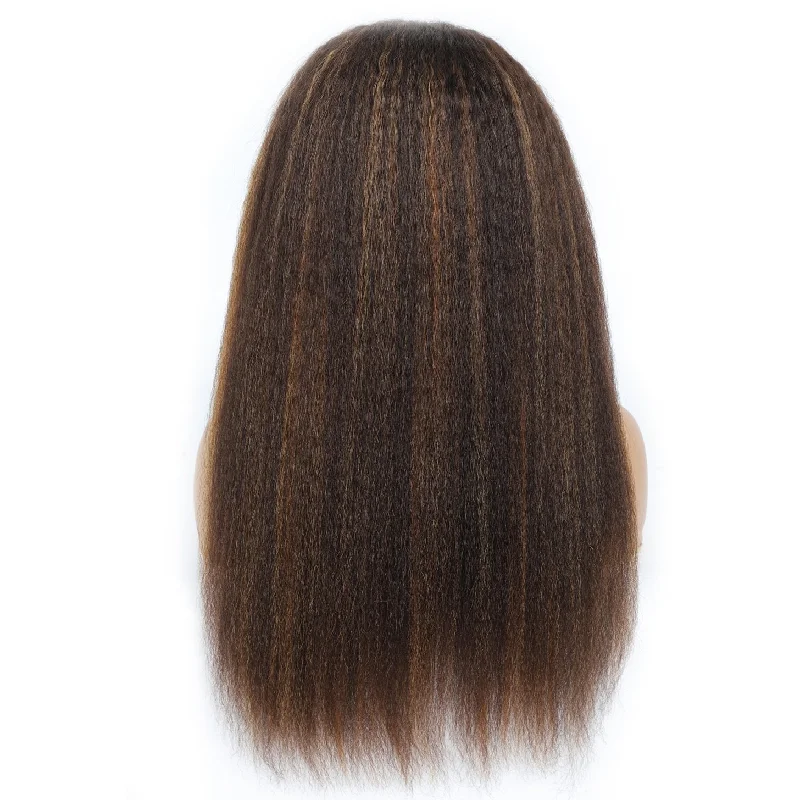 Brazilian Kinky Straight Glueless Headband Wigs Ombre #4/27 180 210 Density Human Hair Wigs