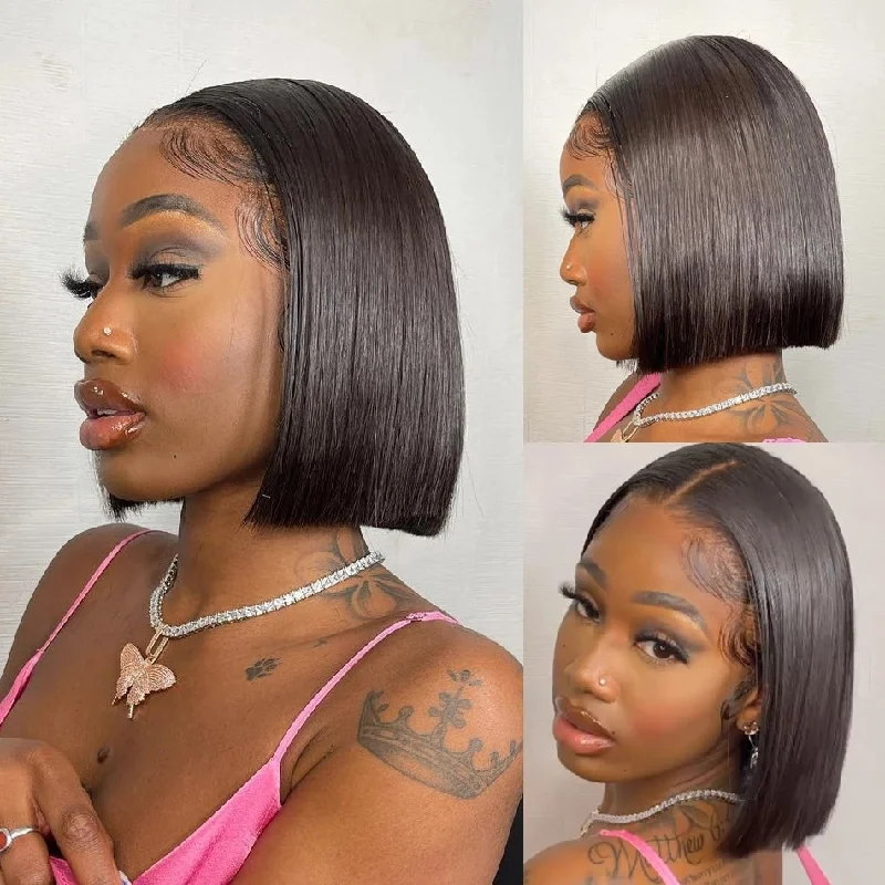 Brazilian Straight Hair Wigs 4x4/13x4 Transparent Lace Short Bob Wig 180 210 Density Human Hair Wig