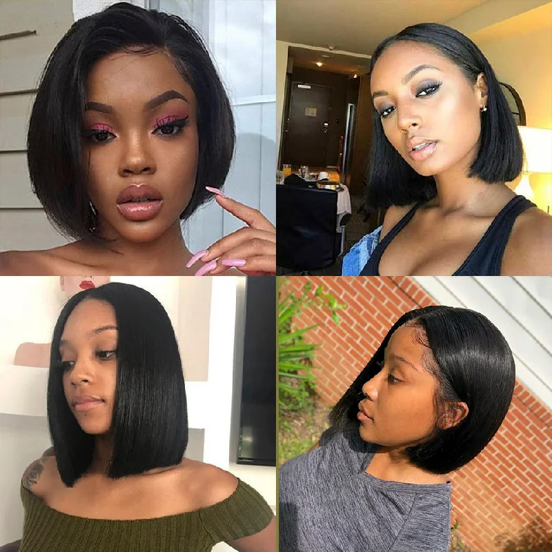 Brazilian Straight Hair Wigs 4x4/13x4 Transparent Lace Short Bob Wig 180 210 Density Human Hair Wig