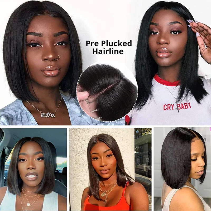 Brazilian Straight Hair Wigs 4x4/13x4 Transparent Lace Short Bob Wig 180 210 Density Human Hair Wig