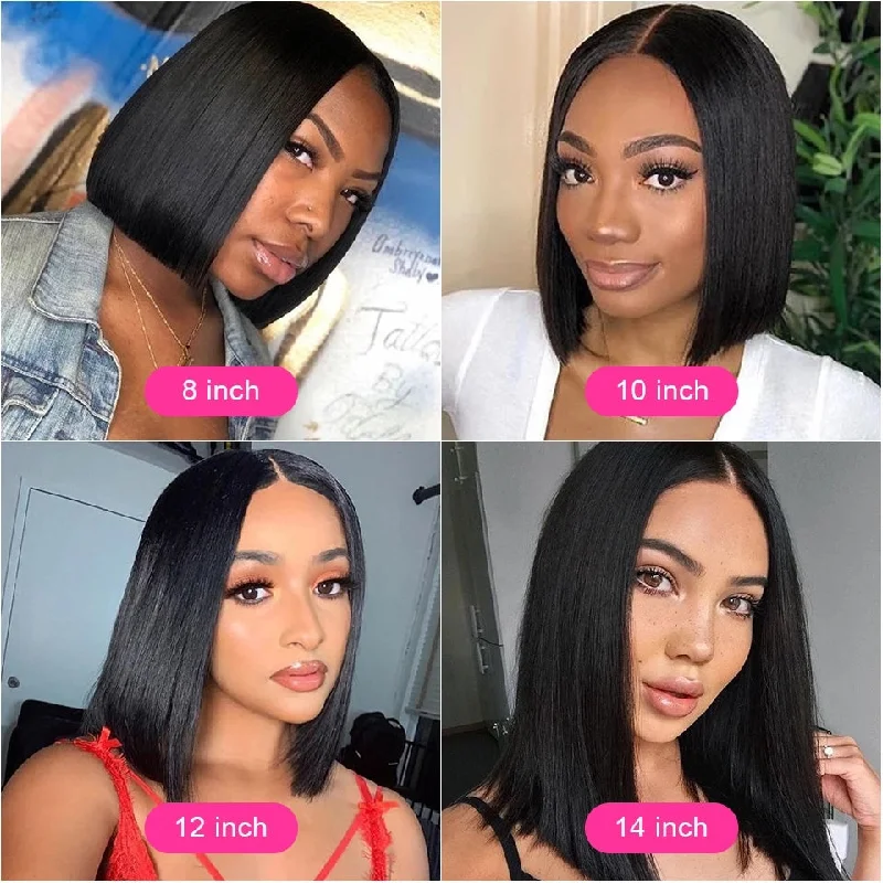 Brazilian Straight Hair Wigs 4x4/13x4 Transparent Lace Short Bob Wig 180 210 Density Human Hair Wig