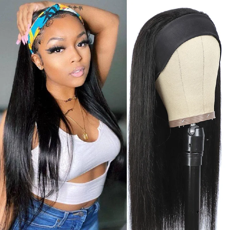 Brazilian Straight Hair Wigs Glueless Headband Wigs 180 210 Density Natural Color Human Hair Wigs