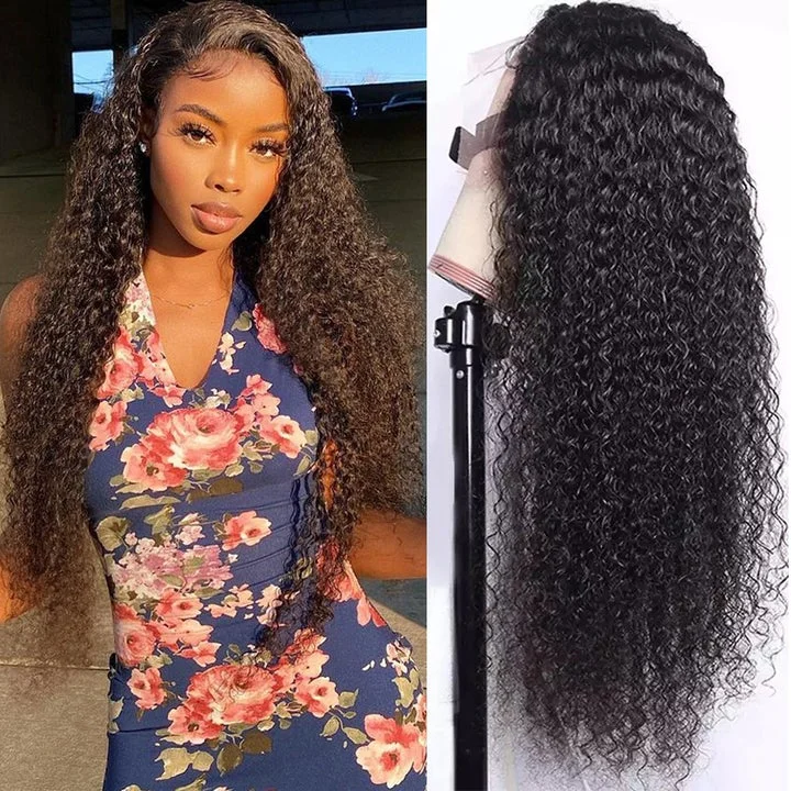 Brazilian Virgin Hair Jerry Curly 40 Inch  13*4 HD Lace Front Wigs Virgin Hair Melted Match All Skin